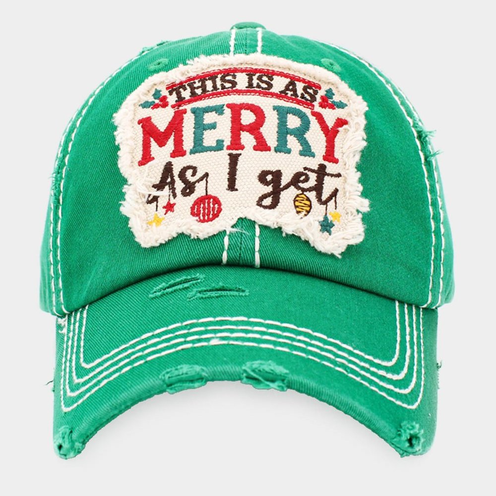 Merry as I Get Distressed Denim Ball Cap, Grumpy Holiday Hat, Gift for Mom
